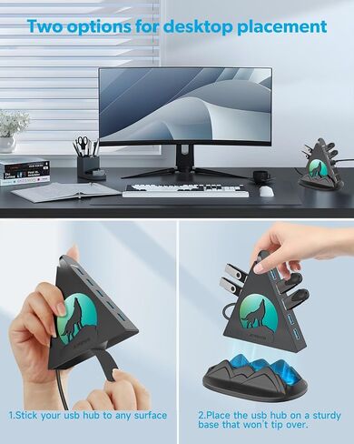 7 Port USB 3.0 Hub ، محور USB الوردي مع ضوء ليلي على شكل الذئب ، كابل طويل 2 قدم وقاعدة وردية ، للكمبيوتر المحمول ، الكمبيوتر ، محرك أقراص فلاش ، HDD ، وحدة التحكم ، الطابعة ، Keyborad ، الماوس والمزيد (شحن غير مدعوم) in Kuwait