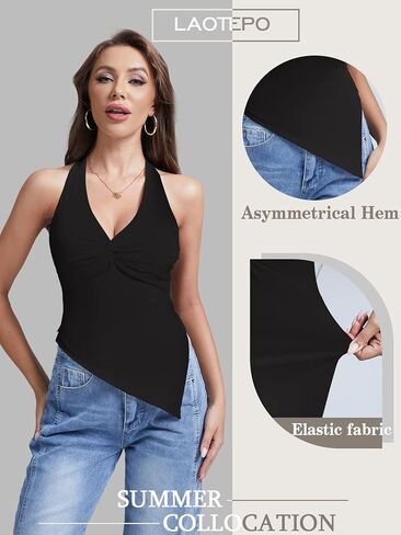 Y2k Halter Tops for Women Going Out Summer Tank Top Trendy Sexy Asymmetrical Backless Tie Back Camisole Shirts in Saudi Arabia