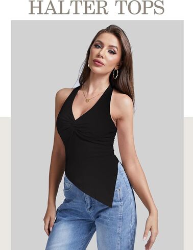 Y2k Halter Tops for Women Going Out Summer Tank Top Trendy Sexy Asymmetrical Backless Tie Back Camisole Shirts in Saudi Arabia