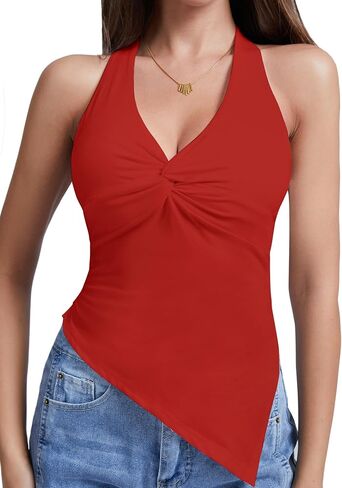 Y2k Halter Tops for Women Going Out Summer Tank Top Trendy Sexy Asymmetrical Backless Tie Back Camisole Shirts in Saudi Arabia