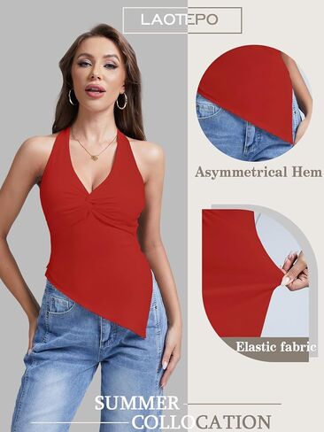 Y2k Halter Tops for Women Going Out Summer Tank Top Trendy Sexy Asymmetrical Backless Tie Back Camisole Shirts in Saudi Arabia