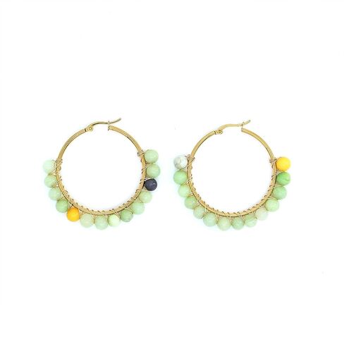 Colorful Natural Stone Hoop Dangle Earrings for Women Minimalist Gold Plated Geometric Beaded Round Huggie Earrings Trendy Boho Statement Jewelry Gift in Saudi Arabia