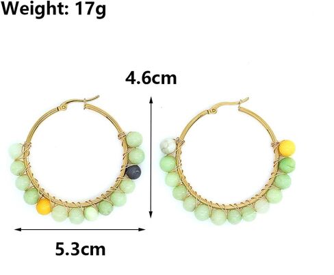 Colorful Natural Stone Hoop Dangle Earrings for Women Minimalist Gold Plated Geometric Beaded Round Huggie Earrings Trendy Boho Statement Jewelry Gift in Saudi Arabia