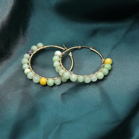 Colorful Natural Stone Hoop Dangle Earrings for Women Minimalist Gold Plated Geometric Beaded Round Huggie Earrings Trendy Boho Statement Jewelry Gift in Saudi Arabia
