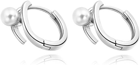 صلبة 925 sterling Silver Pearl Hoop أقراط للنساء المراهقات محاكاة أقراط اللؤلؤة الأطواق Hypoallergenic in Saudi Arabia