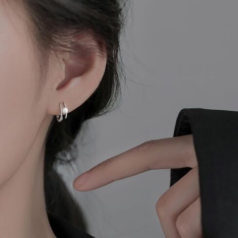 صلبة 925 sterling Silver Pearl Hoop أقراط للنساء المراهقات محاكاة أقراط اللؤلؤة الأطواق Hypoallergenic in Saudi Arabia