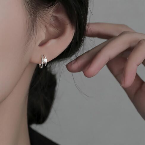 صلبة 925 sterling Silver Pearl Hoop أقراط للنساء المراهقات محاكاة أقراط اللؤلؤة الأطواق Hypoallergenic in Saudi Arabia