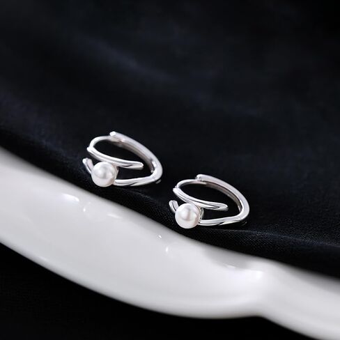 صلبة 925 sterling Silver Pearl Hoop أقراط للنساء المراهقات محاكاة أقراط اللؤلؤة الأطواق Hypoallergenic in Saudi Arabia