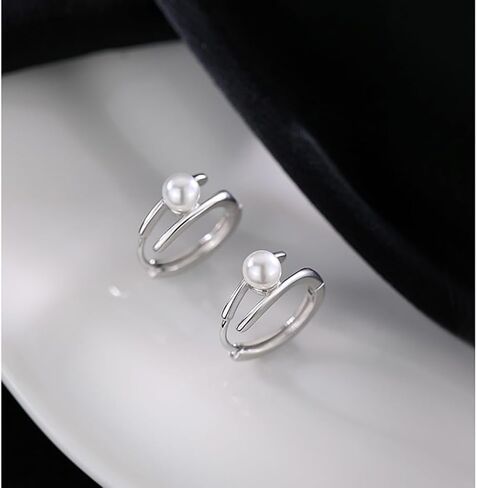 صلبة 925 sterling Silver Pearl Hoop أقراط للنساء المراهقات محاكاة أقراط اللؤلؤة الأطواق Hypoallergenic in Saudi Arabia