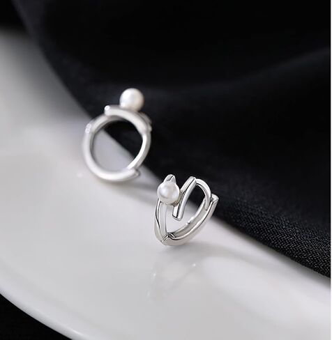 صلبة 925 sterling Silver Pearl Hoop أقراط للنساء المراهقات محاكاة أقراط اللؤلؤة الأطواق Hypoallergenic in Saudi Arabia