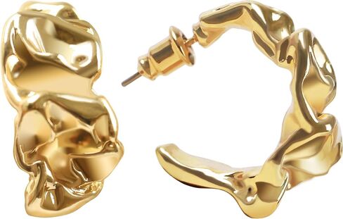 أقراط مطلية بالذهب 18K للنساء ، أطواق Huggie خفيفة الوزن - Hypoallergenic Open Twist Design Gift Hight in Saudi Arabia