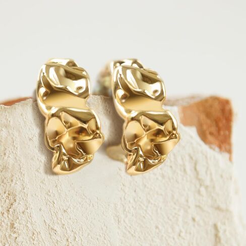 أقراط مطلية بالذهب 18K للنساء ، أطواق Huggie خفيفة الوزن - Hypoallergenic Open Twist Design Gift Hight in Saudi Arabia
