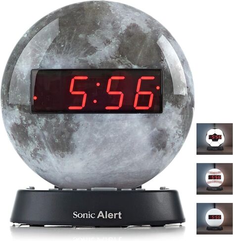 Sonic Alert Moon Allar Clocklight ضوء الليل | الضوء المحيط الناعم للأطفال في الظلام | على مدار الساعة القابلة للتسجيل للنوم الثقيل | مكبر صوت مدمج in Kuwait