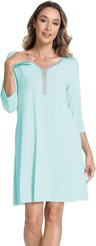 GYS Bamboo Viscose Women's Nightgowns 3/4 Sleeve V Neck Comfy Knee-length Sleepwear in Saudi Arabia