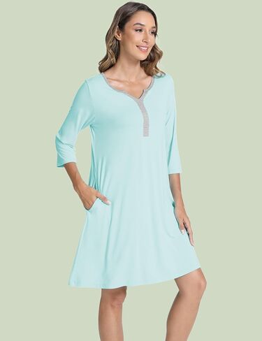 GYS Bamboo Viscose Women's Nightgowns 3/4 Sleeve V Neck Comfy Knee-length Sleepwear in Saudi Arabia