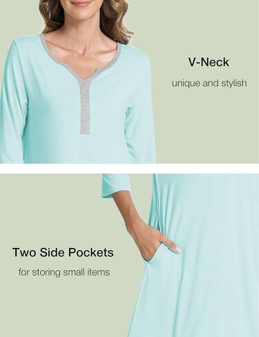 GYS Bamboo Viscose Women's Nightgowns 3/4 Sleeve V Neck Comfy Knee-length Sleepwear in Saudi Arabia