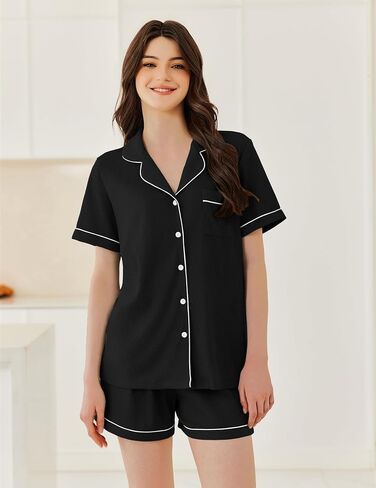 Ekouaer Womens Waffle Knit Pajama Sets Soft Short Sleeve Button Down Sleepwear Cozy 2 قطعة شورت PJS in Saudi Arabia