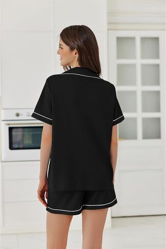 Ekouaer Womens Waffle Knit Pajama Sets Soft Short Sleeve Button Down Sleepwear Cozy 2 قطعة شورت PJS in Saudi Arabia