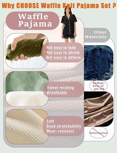 Ekouaer Womens Waffle Knit Pajama Sets Soft Short Sleeve Button Down Sleepwear Cozy 2 قطعة شورت PJS in Saudi Arabia