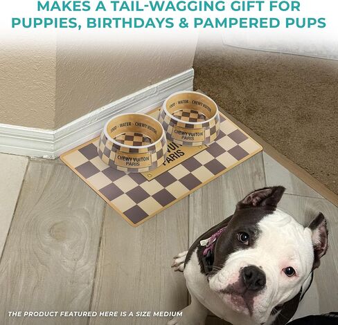 Haute Diggity Dog Checker Chewy Vuiton Dog Bowl, Dog Food & Water Bowls for Small, Medium & Large Dog Breeds, Food Grade BPA Free, Non-Skid Bottom & Dishwasher Safe, Size Small, Case of 2 in Kuwait