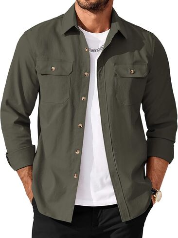 COOFANDY Mens Shirt Jacket Casual Button Up Shirts Long Sleeve Lightweight Shacket with Flap Pockets in Saudi Arabia