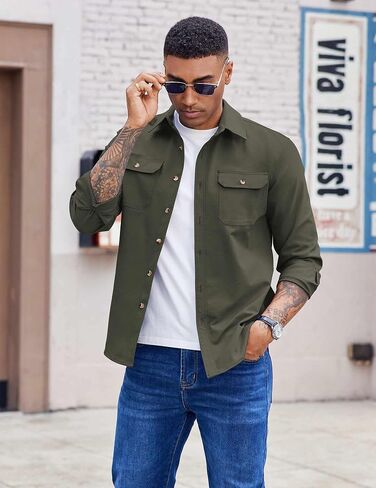 COOFANDY Mens Shirt Jacket Casual Button Up Shirts Long Sleeve Lightweight Shacket with Flap Pockets in Saudi Arabia