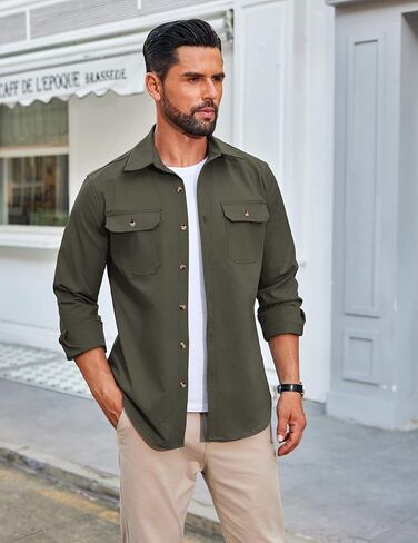 COOFANDY Mens Shirt Jacket Casual Button Up Shirts Long Sleeve Lightweight Shacket with Flap Pockets in Saudi Arabia