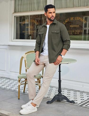 COOFANDY Mens Shirt Jacket Casual Button Up Shirts Long Sleeve Lightweight Shacket with Flap Pockets in Saudi Arabia