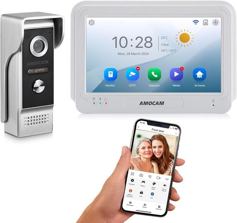 WIRELES WIFI VIDEO DOOBBLEST INTELOD ، 1080P فيديو باب فيديو مع شاشة ، 7 بوصة شاشة باب الشاشة هاتف ، لا رسوم شهرية ، TUYA APP Remote Intercom (الطاقة السلكية) in Kuwait