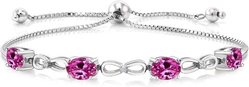 GEM Stone King 3.62 CTTW Pink التي تم إنشاؤها من الياقوت والمختبر المزرعة 925 سوار الفضة الاسترليني للنساء | سوار بولو قابل للتعديل للنساء | سهل الإيقاف in Saudi Arabia