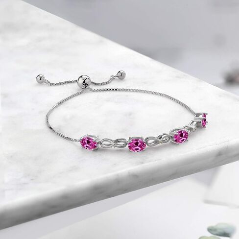GEM Stone King 3.62 CTTW Pink التي تم إنشاؤها من الياقوت والمختبر المزرعة 925 سوار الفضة الاسترليني للنساء | سوار بولو قابل للتعديل للنساء | سهل الإيقاف in Saudi Arabia
