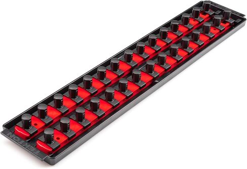 TEKTON 1/2 Inch Drive 2-Rail Socket Organizer Set, Red (30-Tool) | OST23130 | Made in USA in Saudi Arabia