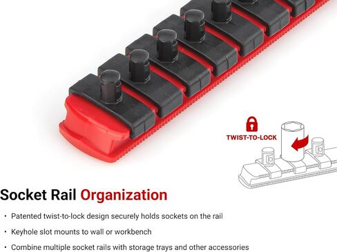 TEKTON 1/2 Inch Drive 2-Rail Socket Organizer Set, Red (30-Tool) | OST23130 | Made in USA in Saudi Arabia