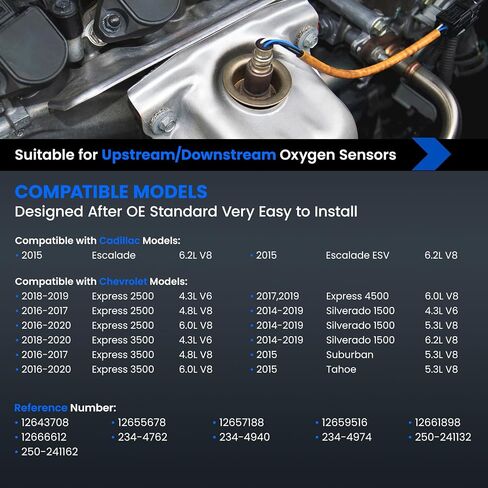 مستشعر Oxygen O2 234-4762 في المنبع والمصابة متوافق مع Chevy Express 2500/3500/4500/Silverado 1500/Suburban/Tahoe ، متوافق مع GMC Savana 2500/3500/4500/Sierra 1500/Yukon ، 4pcs in Saudi Arabia
