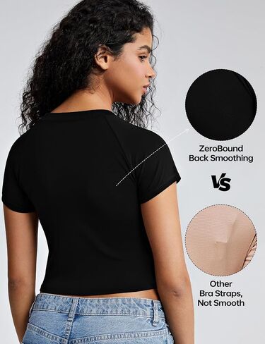 Zerobound بنيت في قمم محاصيل حمالة الصدر على الرف - كم قصير y2k tee للنساء ، رقبة الطاقم الأساسية المحصول in Kuwait