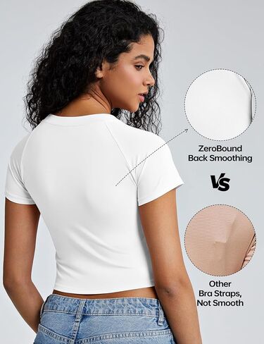 Zerobound بنيت في قمم محاصيل حمالة الصدر على الرف - كم قصير y2k tee للنساء ، رقبة الطاقم الأساسية المحصول in Kuwait