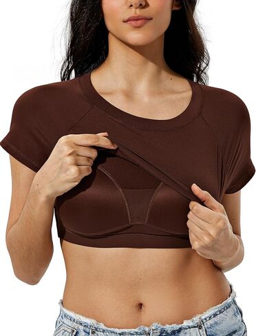 ZeroBound Built in Shelf Bra Crop Tops - Short Sleeve Y2k Tee for Women, Crew Neck Basic Casual Crop T Shirt in Kuwait