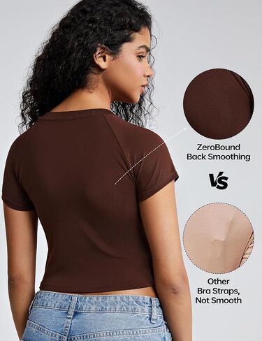ZeroBound Built in Shelf Bra Crop Tops - Short Sleeve Y2k Tee for Women, Crew Neck Basic Casual Crop T Shirt in Kuwait