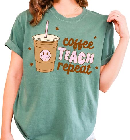Funny Design T-Shirt: Coffee Teach Repeat, Graphic Tee for Women, Men, Unisex, 100% Cotton in Kuwait