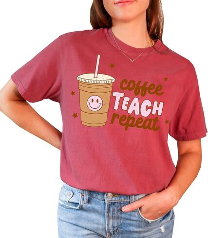 Funny Design T-Shirt: Coffee Teach Repeat, Graphic Tee for Women, Men, Unisex, 100% Cotton in Kuwait