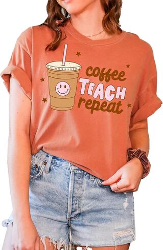 Funny Design T-Shirt: Coffee Teach Repeat, Graphic Tee for Women, Men, Unisex, 100% Cotton in Kuwait