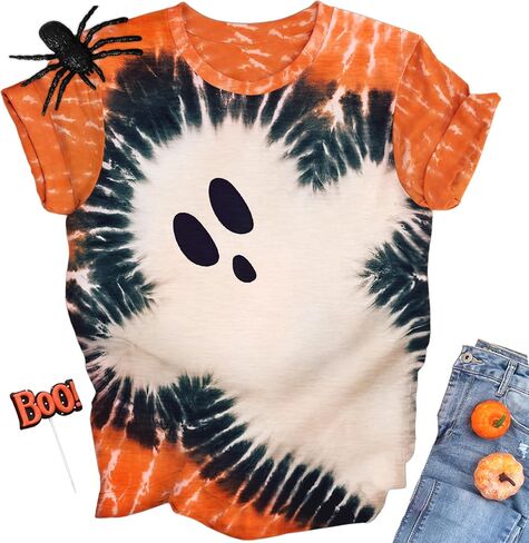 Women Boo Ghost Halloween Shirt Funny Halloween Costume Tshirts Short Sleeve Graphic Tee Tops in Kuwait