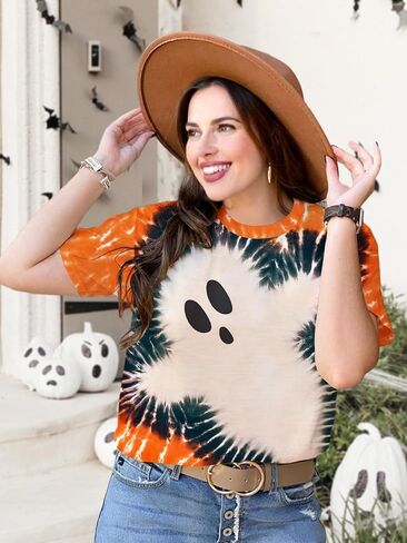 Women Boo Ghost Halloween Shirt Funny Halloween Costume Tshirts Short Sleeve Graphic Tee Tops in Kuwait