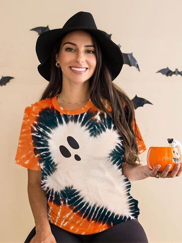 Women Boo Ghost Halloween Shirt Funny Halloween Costume Tshirts Short Sleeve Graphic Tee Tops in Kuwait