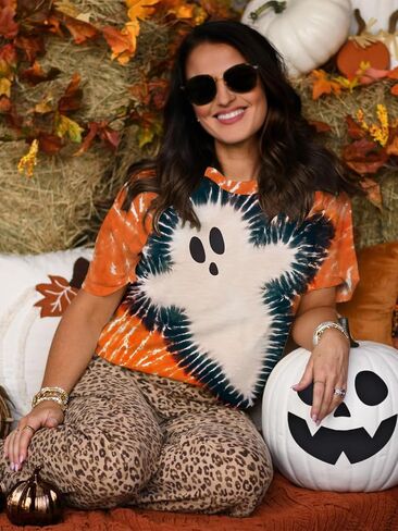 Women Boo Ghost Halloween Shirt Funny Halloween Costume Tshirts Short Sleeve Graphic Tee Tops in Kuwait