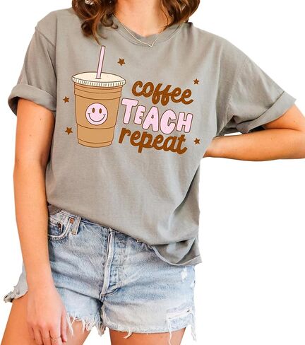 Funny Design T-Shirt: Coffee Teach Repeat, Graphic Tee for Women, Men, Unisex, 100% Cotton in Kuwait