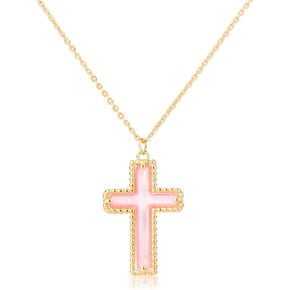 Imohen&Sam Cross Necklace for Women,14K Gold Plated Mother of Pearl Pendant in Saudi Arabia