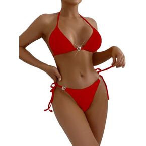 Women's Two Piece Sexy Halter Triangle Bikini Set Swimsuit Spaghetti Strap Adjustable Bathing Suit in Saudi Arabia