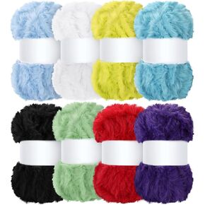 Threlaco 8 Skeins Faux Fur Yarn Super Soft Yarn Chunky Fluffy Yarn Eyelash Yarn for Crochet Knit Total Length 8x30m(8x33yds,50gx8), Multi Colors in Kuwait