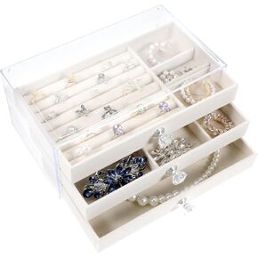 منظم مجوهرات أكريليك من 3 مستويات مع بطانة مخملية ، صندوق مجوهرات أكريليك أنيقة للتخزين الخالي من الغبار ، صندوق مخملي متعدد الاستخدامات مع مقصورات قابلة للتعديل لتنظيم مخصص in Kuwait